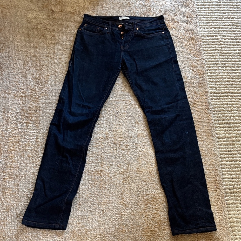 Men’s “Unbranded” Selvidge Dark Wash Blue Jeans, Waist 29